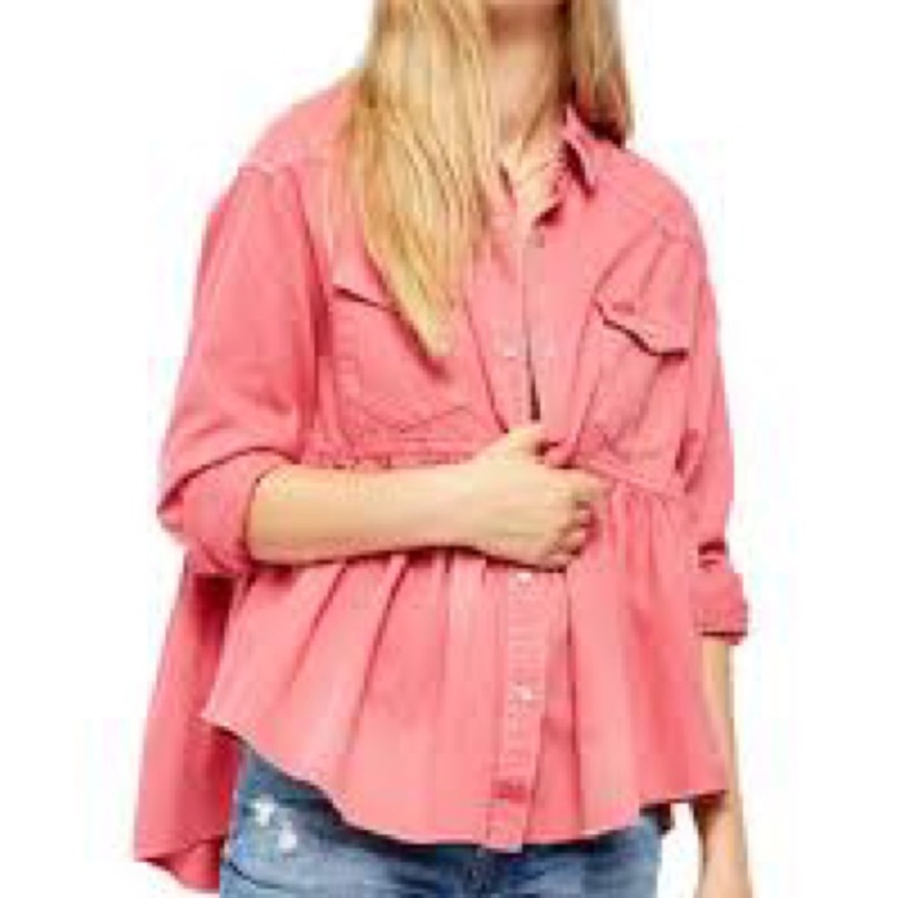 We the Free/ Free People Dylan Babydoll Chambray top in Pink Love